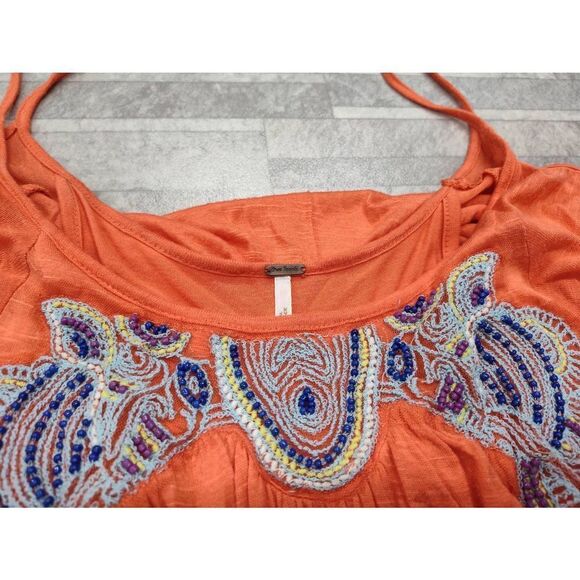 FREE PEOPLE ORANGE EMBROIDERED 2 LAYER PEASANT TOP SIZE XS - Picture 4 of 14